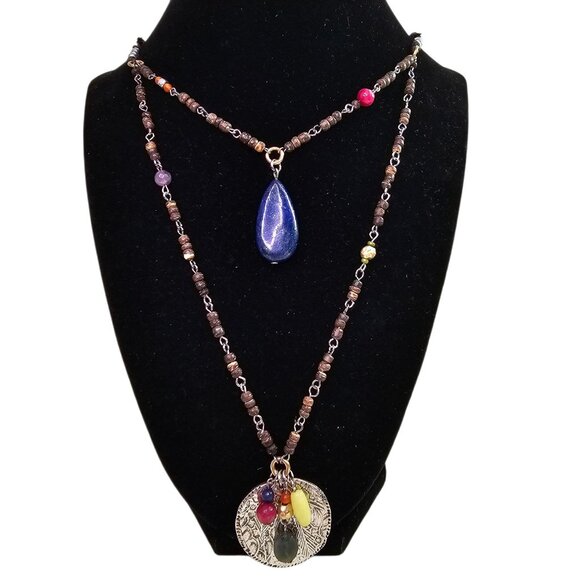 Boho Layered Necklace With Lapis Lazuli Pendant & Adjustable Cord For Women - Picture 1 of 5